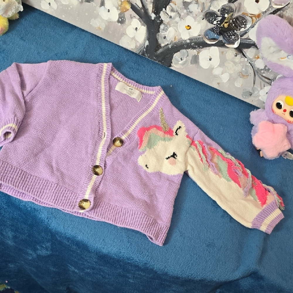 H&M Kids Purple Unicorn Cardigan Size 4T